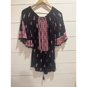 Lilka Anthropologie Women's Vada Black Multicolor Paisley Off the shoulder Rompe